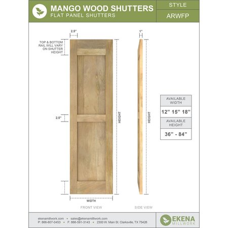 Ekena Millwork Americraft 2 Equal Flat Panel Exterior Real Wood Shutters, RW101FP18X43UNH RW101FP18X43UNH